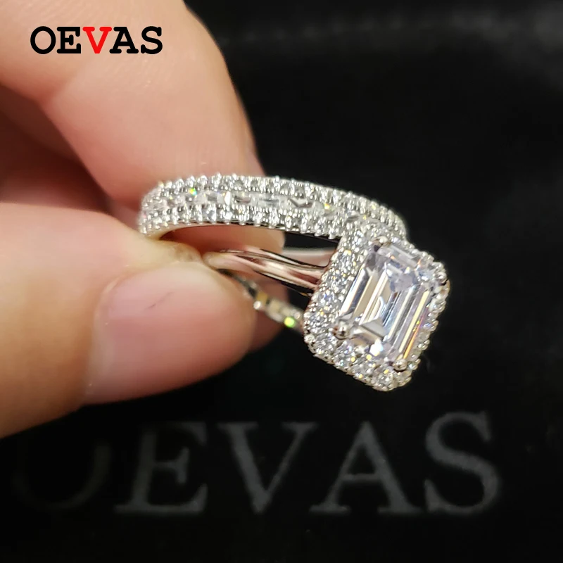 OEVAS 100% 925 Sterling Silver Bridal Rings Set Sparkling Full High Carbon Diamond Wedding Engagement Party Fine Jewelry Gifts