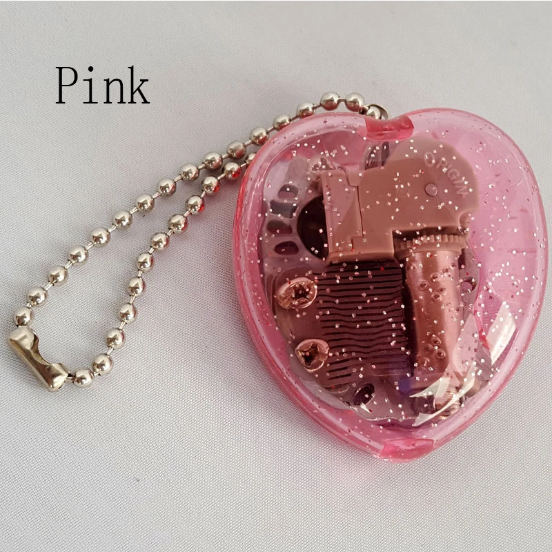 Креативная Мини акриловая музыкальная шкатулка в форме сердца, музыкальная шкатулка, брелок для ребенка, подарок для девочки, музыкальная Мелодия с изображением неба - Цвет: Pink