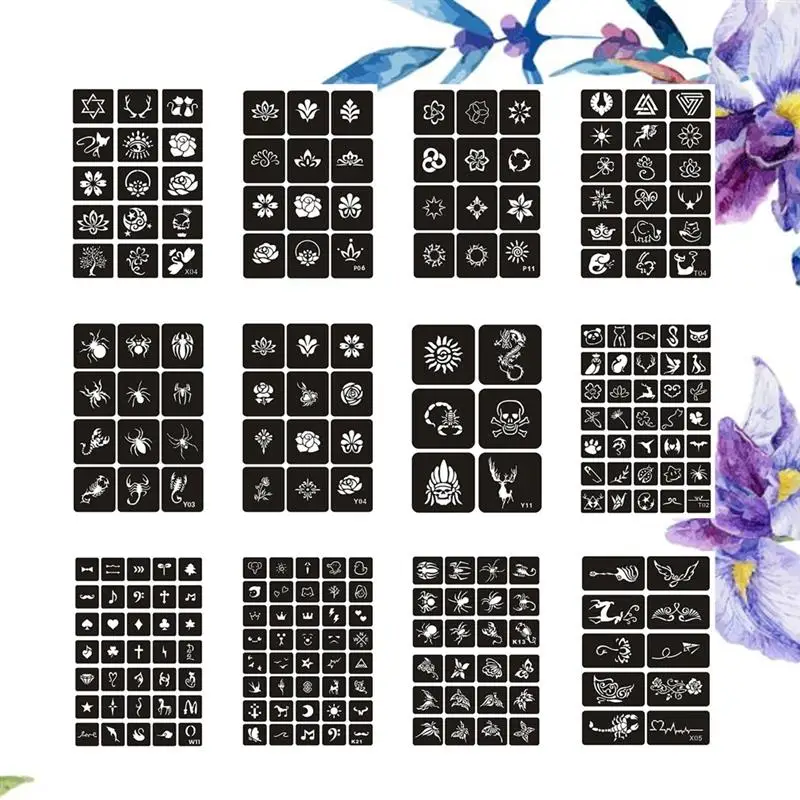 Temporary Hollow Out Tattoo Stickers Stencils Templates For Face Paint Henna Airbrush Spray Self-Adhesive