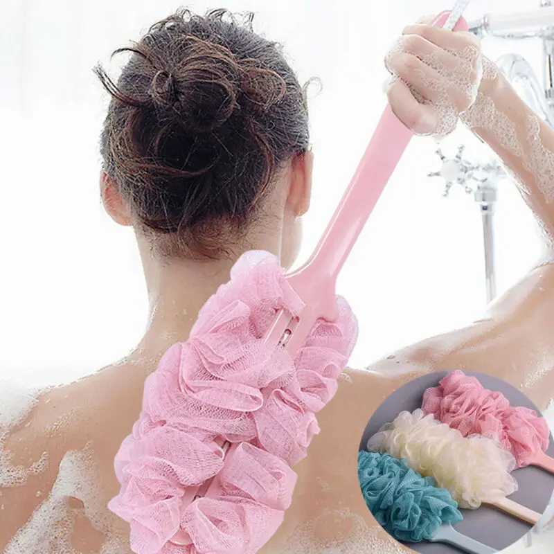 Практичный скраб для тела ванны щетка спины душ Loofa сетчатый шар с длинной ручкой