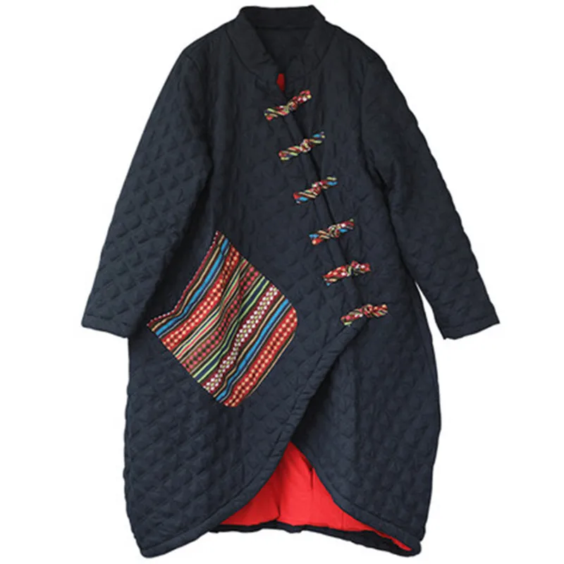 Китайская жаккардовая куртка-парка со стоячим воротником, Женская Ретро хлопковая льняная стеганая куртка с пряжкой, зимняя хлопковая одежда V978