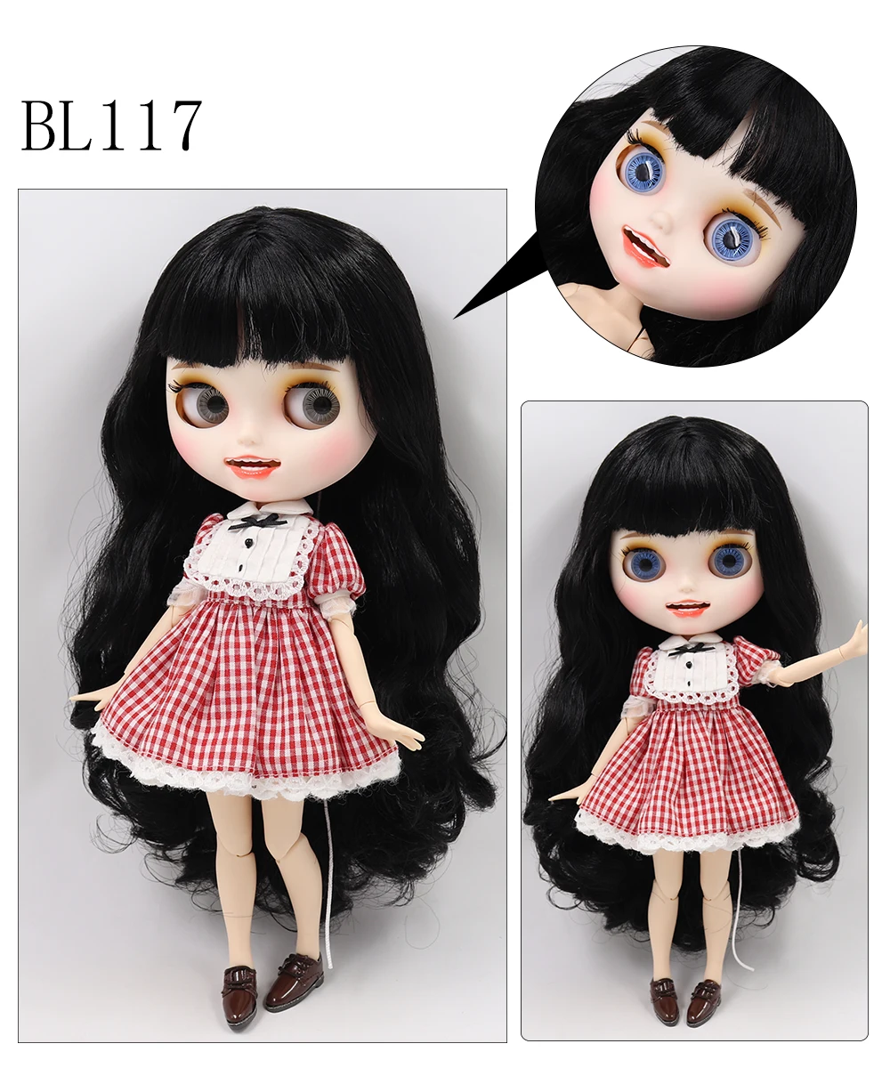 Neo Blythe Doll with Black Hair, White Skin, Matte Smiling Face & Custom Jointed Body 1