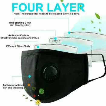 

Reusable masks With Breathing Valve Washable Cotton Activated Carbon Filter PM2.5 Masks Anti Dust Allergy Filter