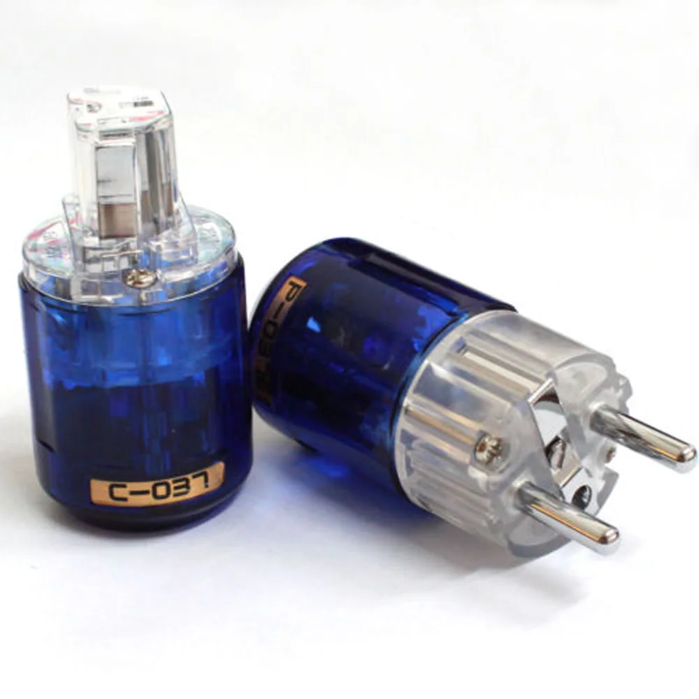 P-037E Platinum Plated EU Power plug + C-037 IEC Connector DIY Power Cable Accommodates Cable 10-21mm SCHUKO 2pcs
