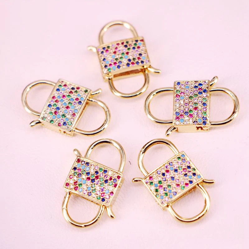 

2PCS, DIY Jewelry Clasps Copper Connector Clasp Rainbow CZ Clasps Lock Carabiner For Jewelry Making Jewelry Findings Components