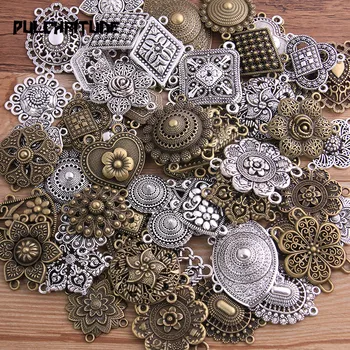

PULCHRITUDE Random 6 Pcs Mix 31 Styles Two Color Zinc Alloy Retro Pendants Connectors Linker For DIY Charm Jewelry Accessorie