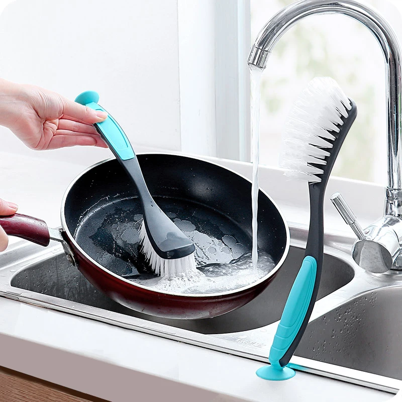 

Vertical Pot Cleaning Brush Kitchen Suction Cup Type Sink Cleaning brush long handle Multifunction Household Cleaning Tool