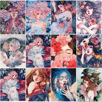 

DIY Oil Painting By Numbers Girl Cartoon HandPainted Kits Drawing Canvas Pictures By Numbers Portrait Home Decor Gift