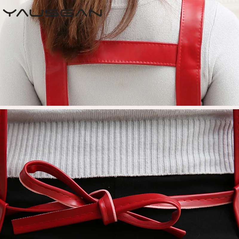 New Hot Fashion Lady Men Leather High-grade Kitchen Apron For Cooking Baking Restaurant Women PU Waterproof pinafore Home tools