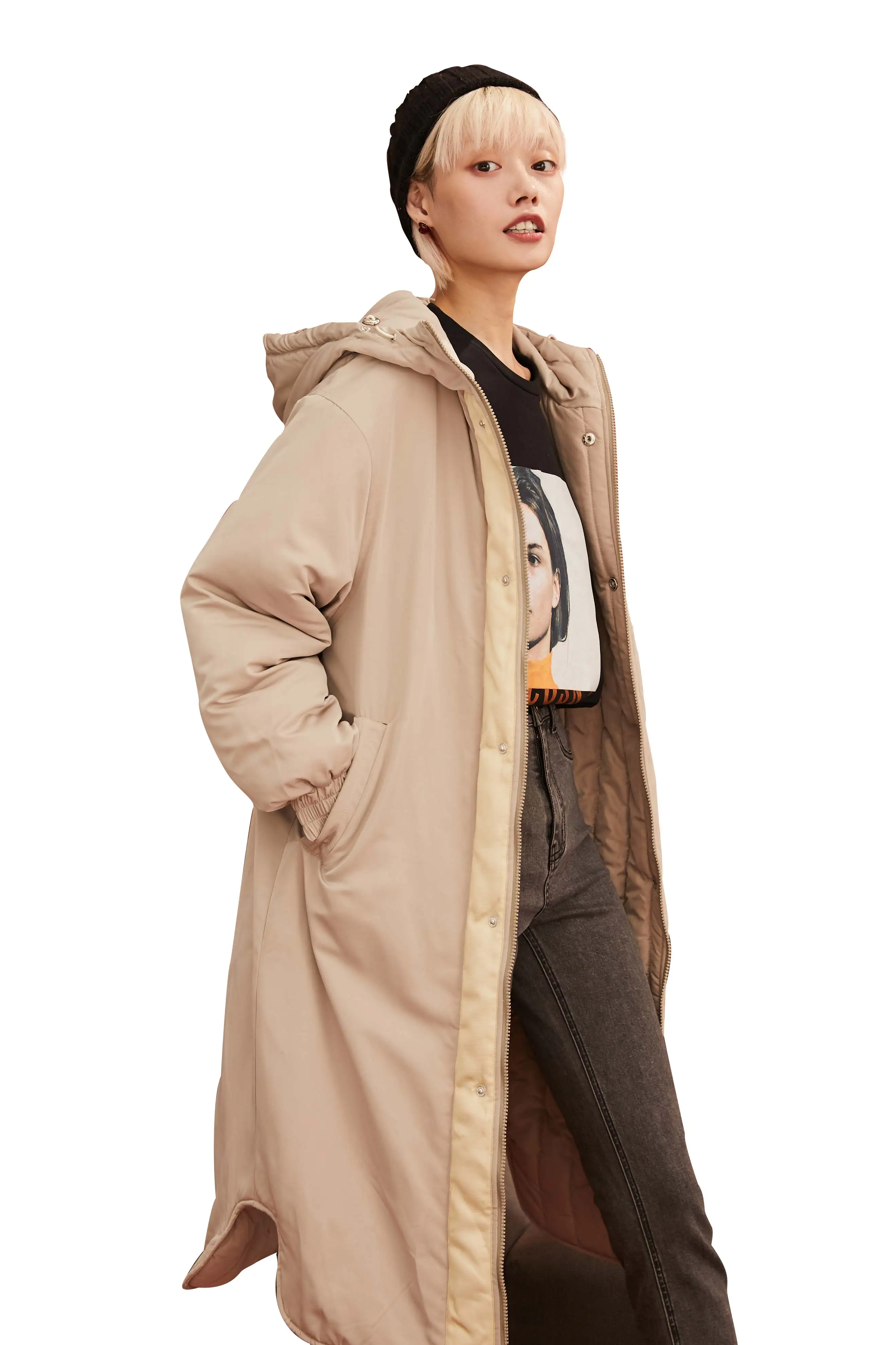 SAM'S TREE хаки однотонное прямое с капюшоном и буквенным принтом теплое Женское пальто зима темно-синий корейский женский длинный пуховик верхняя одежда