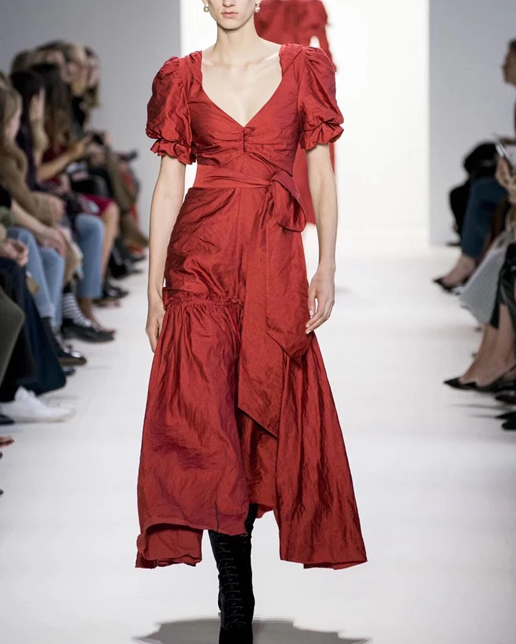 Svoryxiu подиумное летнее асимметричное платье из хлопка, женское Пышное Платье с коротким рукавом и рюшами, модные платья миди Vestdios