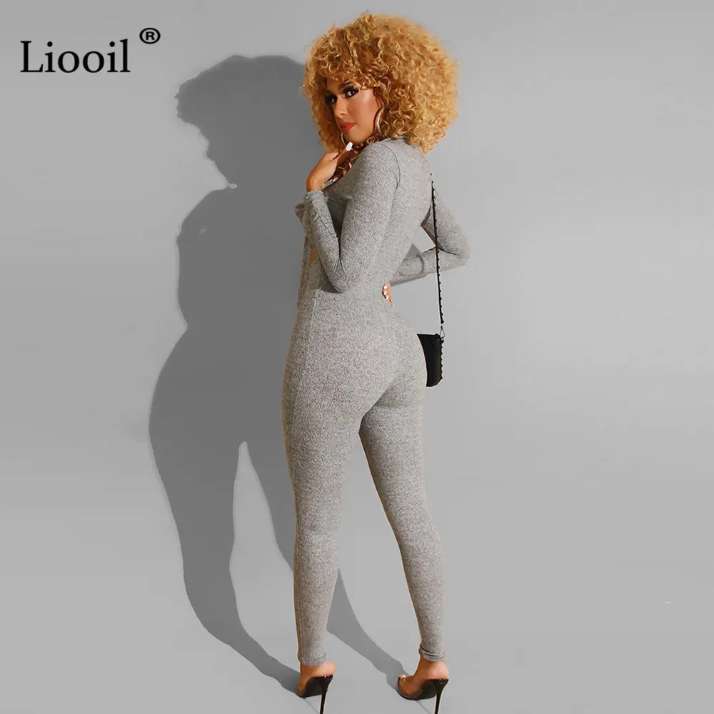 Liooil, сексуальный цельный костюм, Облегающий комбинезон,, длинный рукав, v-образный вырез, облегающий, открытые, вечерние комбинезоны, женский комбинезон, Комбинезоны