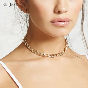 

BLIJERY Punk Fashion Link Chain Choker Necklace For Women Charm Statement Necklace Collares Jewelry Collier Femme