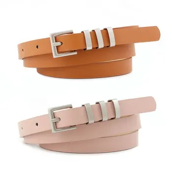 

2020 New Silvery Square Pin Buckle Waistband PU Leather Pure Color Pattern Dress Jeans Belts Three Iron Ring Women Belt