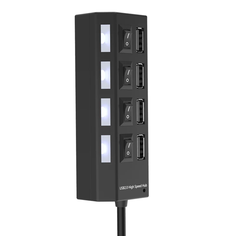 

1pc 4 Port Hub USB 2.0 Adapter Splitter Socket High Speed W/ Switch For Computer Small Black Durable And Practical To Use