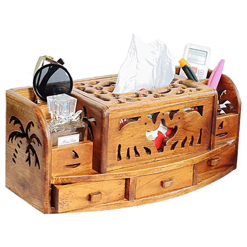 Thai Imported High-end Multi-functional Solid Wood Tissue Boxes Living Room Bedroom New Chinese Retro Wooden Cartons