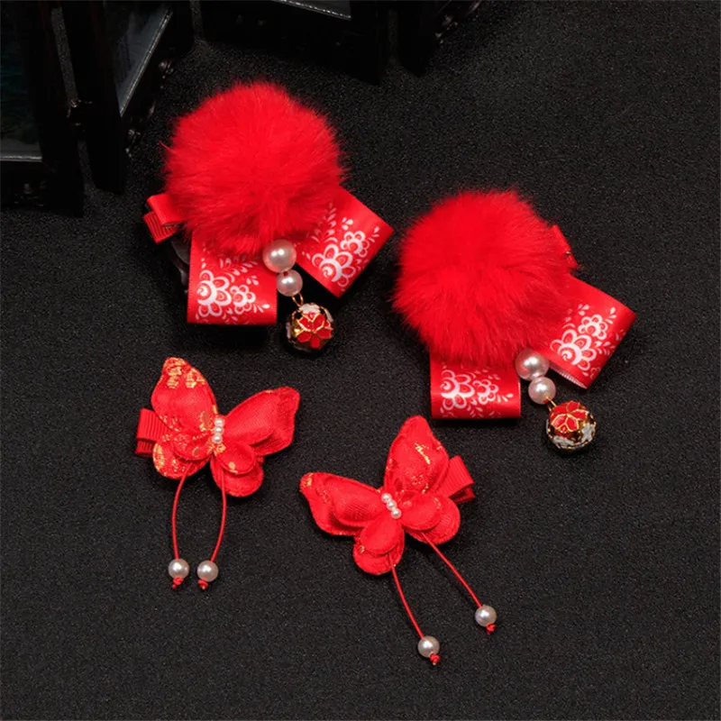 10pcs/lot Children Hairpin Cute Chinese Style Tassel Hair Accessories Christmas New Year Festive Red Bell Pendant Gift Headdress |