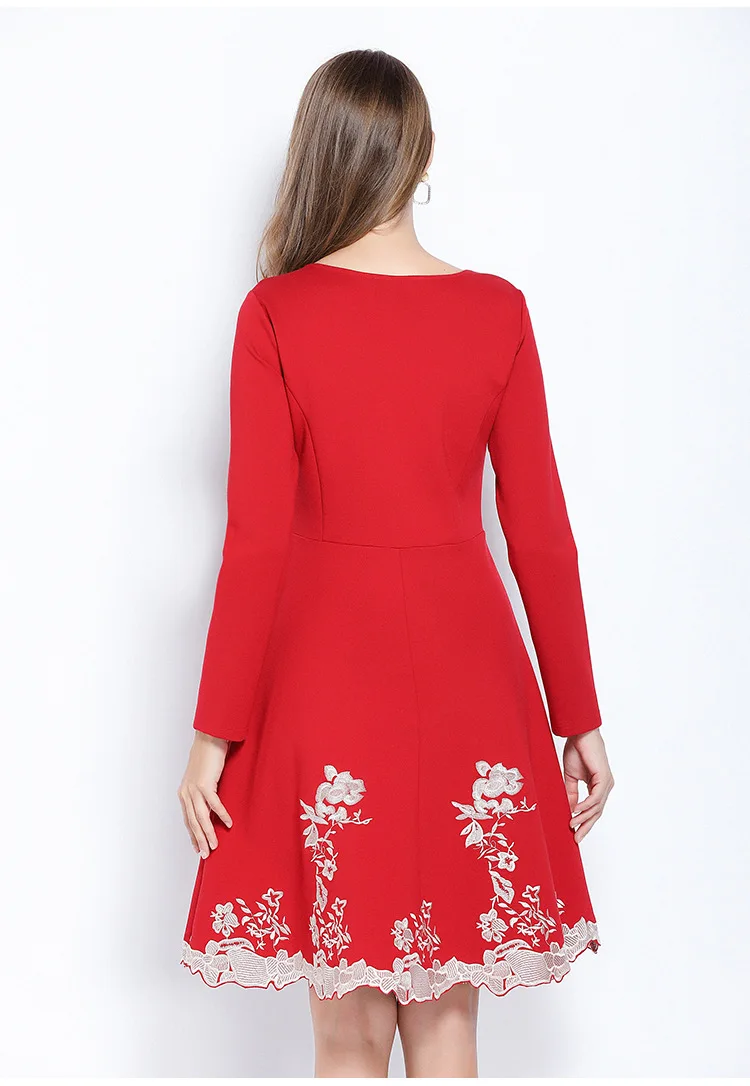 Модное элегантное платье с вышивкой осеннее платье трапециевидной формы с длинными рукавами вечернее платье OL vestido 5XL XXXXXL