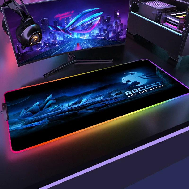 RGB компьютерный светящийся игровой коврик для мыши Roccat Радужный цветной большой
