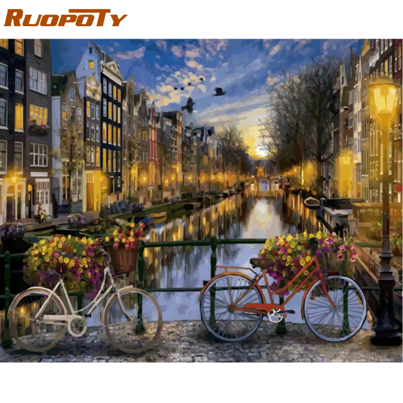RUOPOTY рамка Амстердам DIY живопись маслом по номерам пейзаж каллиграфии Краски ing акриловые Краски живопись на холсте для домашний декор