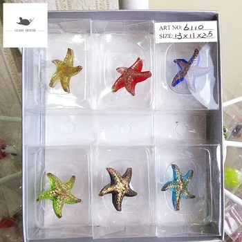 

6pcs Custom Handmade glass Golden starfish ornament Aquarium fish tank decorative Figurines Miniature sea animals glass statues