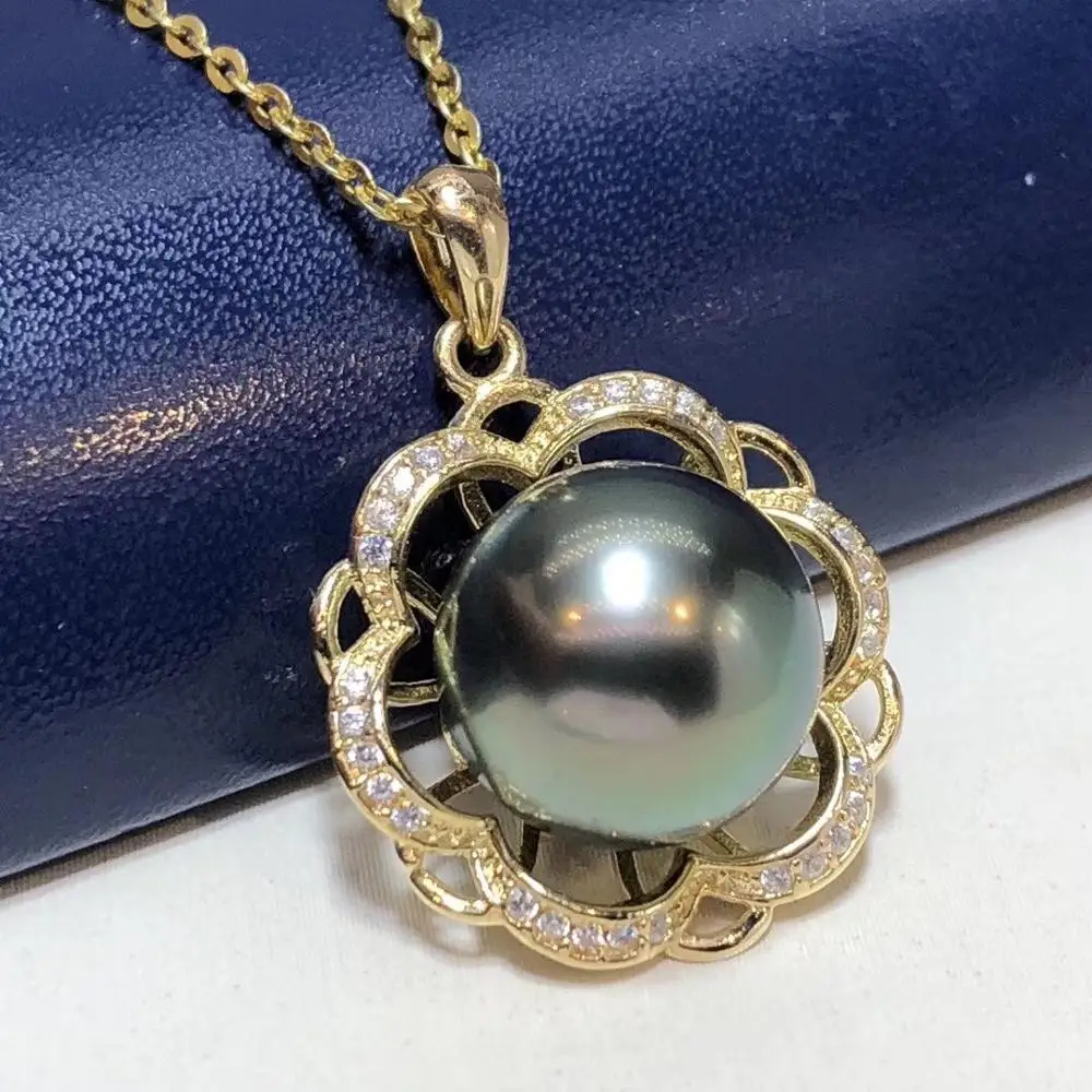 D110 Fine Jewelry 925 Sterling Silver Natural Ocean Tahiti Pearl 12