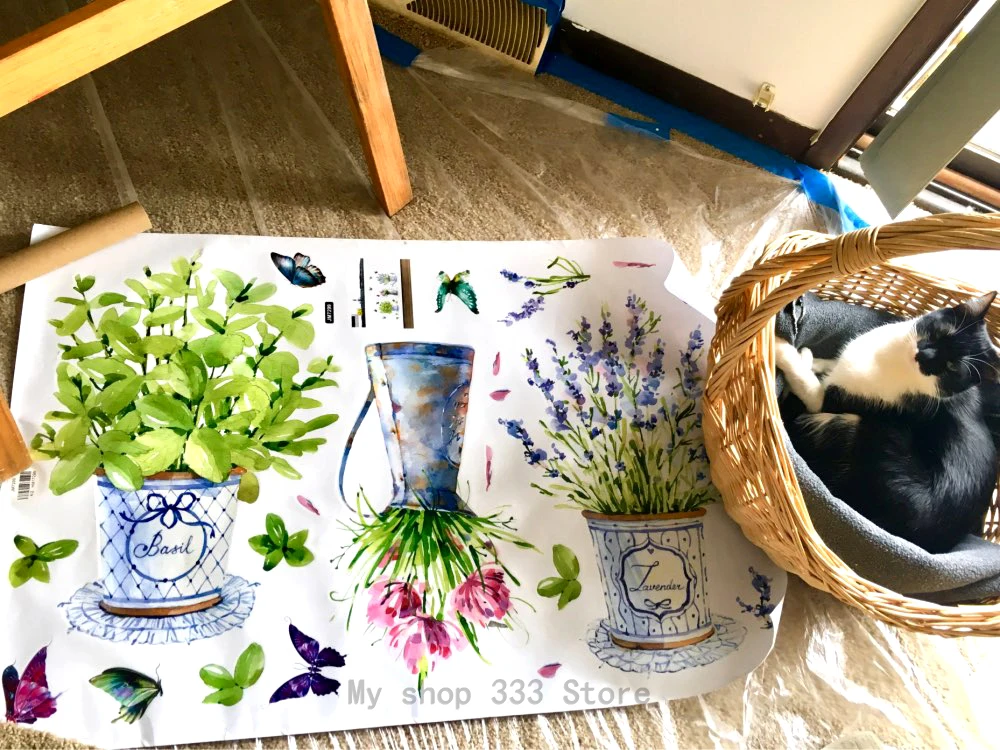 DIY настенные наклейки домашний декор горшок для комнатных цветов бабочки