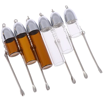 

Clear Brown Color 36mm/57mm/72mm Glass Pill Box With Metal Spoon Medicine Storage Container Dispenser Pill Case