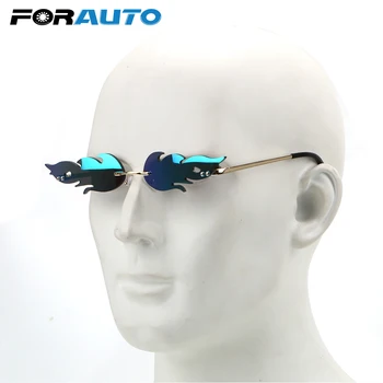 

FORAUTO Fire Flame Sunglasses Rimless Wave Sunglasses Fashion Trending Narrow UV 400 Eyewear Car Driving Glasses Streetwear
