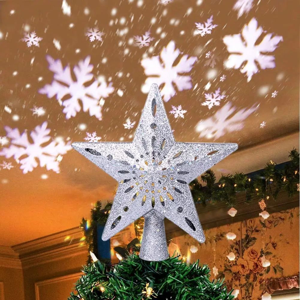 

Smartlife Christmas Tree Decoration Glowing Star Tree Ornament with Rotating Snowflake Projector, 3D Glitter Hollow Star