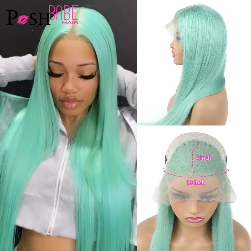 Mint Green Mint Green Lace Front Wig Human Hair 34 Inch Green Human