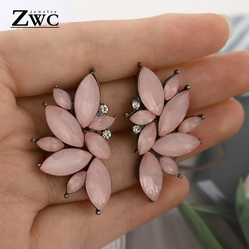 Pink ZWCX Модные Винтажные корейские разноцветные циркониевые Висячие серьги для женщин, девушек, Помолвочные вечерние серьги со стразами бижутерия - Окраска металла: Pink