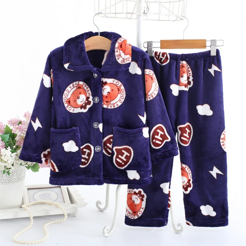 Pijama infantil inverno; детский пижамный комплект из кораллового флиса; пижама с принтом для маленьких мальчиков и девочек; детская фланелевая одежда для сна; пижамы для младенцев - Цвет: Navy HI Pajamas