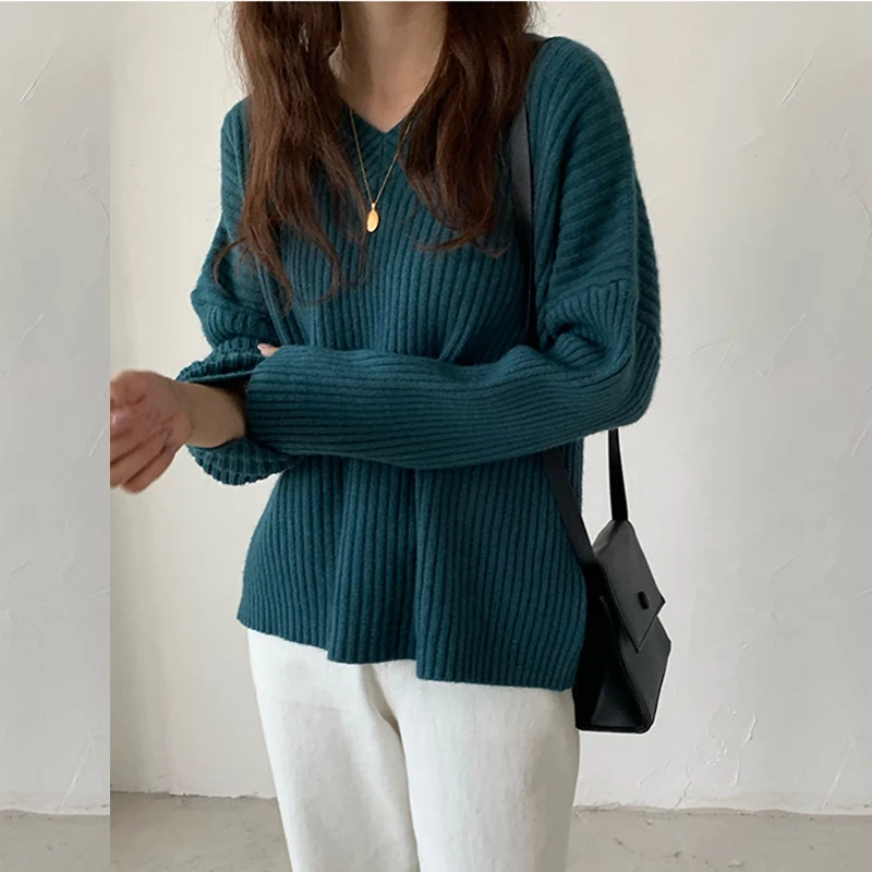 

V Neck Sweater Women 2020 New Korean Elegant Solid Cashmere Sweater Loose Oversized Thick Warm Female Pullovers Tops
