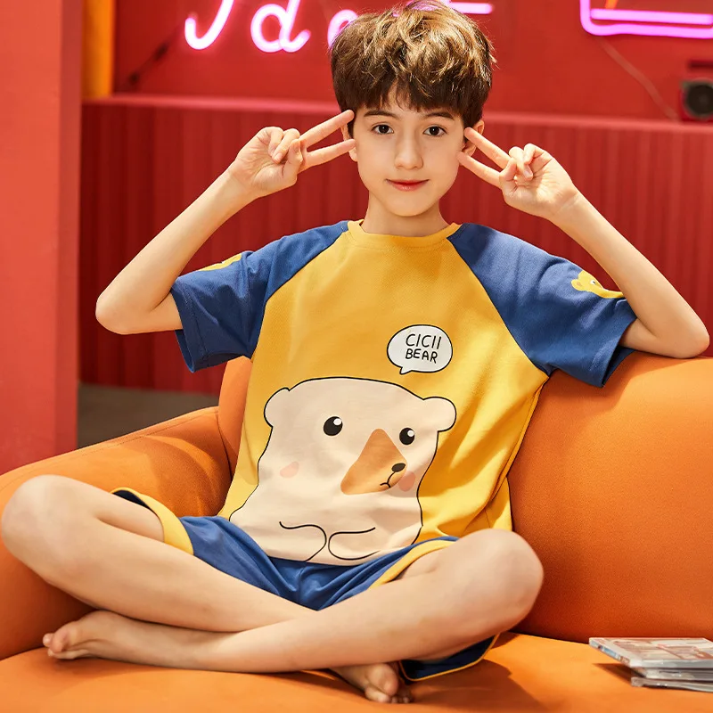 Summer Teenager Boy Pajamas Sets Anime Print Kids T Shirt Shorts Homewear Suits 2-12 Yrs Child Sleepwear Toddler Casual Clothes custom pajama sets	