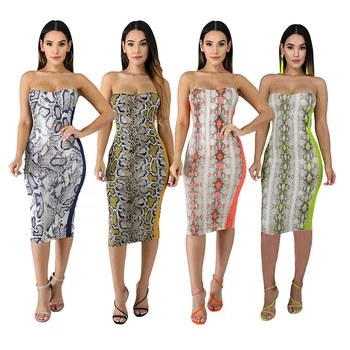 

Echoine Sexy Women Snakeskin Dress Sleeveless Ladies Bodycon Dresses Evening Party Spaghetti Strap Women Clothes 2020