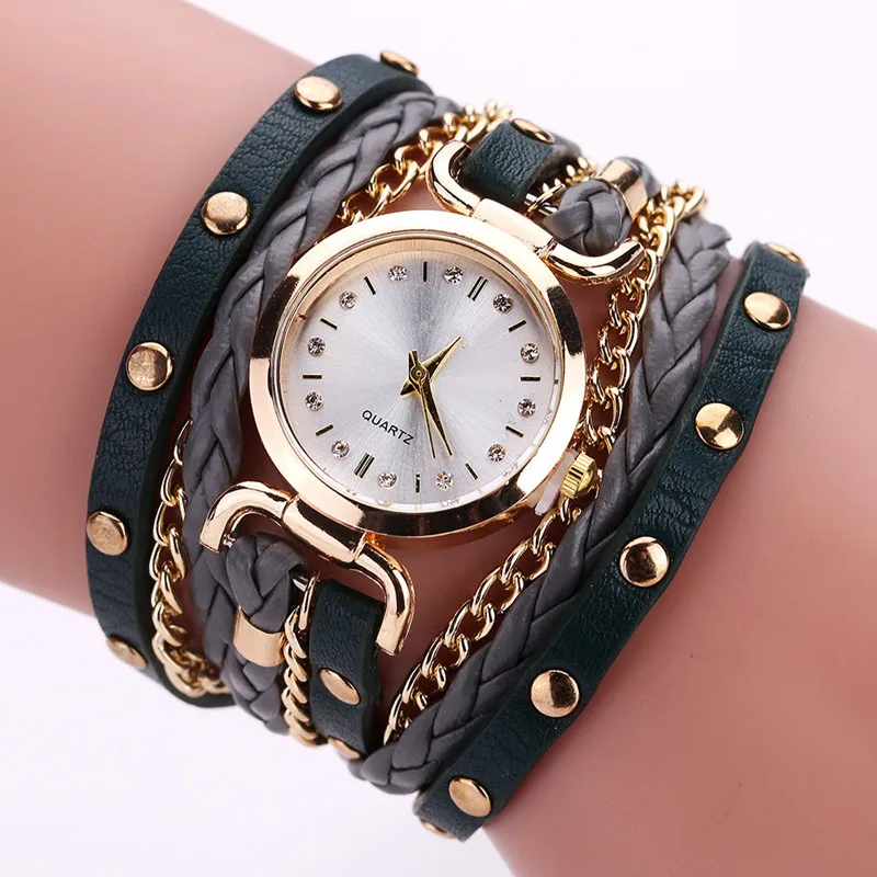 Женские часы-браслет Relojes Mujer винтажные плетеные кварцевые наручные часы из искусственной кожи Relogio Feminino - Цвет: A