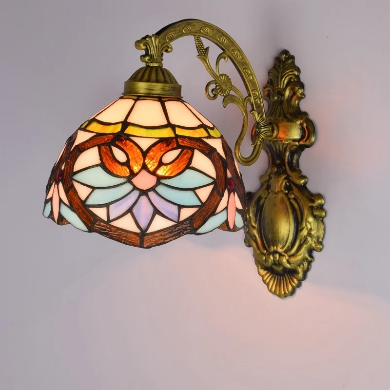 

color glass retro mirror front lamp American garden bedside wall lamp aisle sun flower single head glass wall lamp
