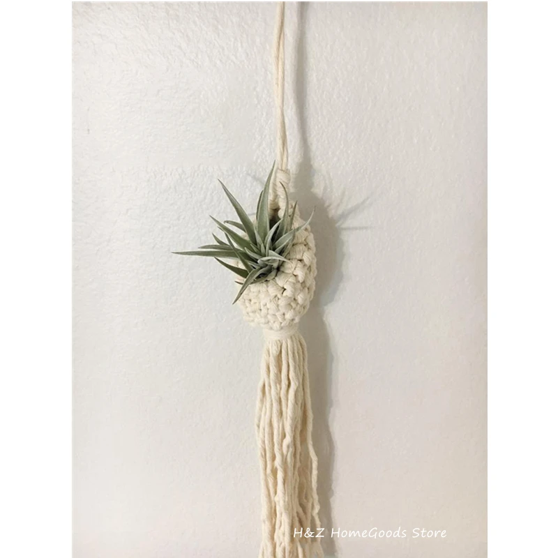 Macrame Rope Plant Wall Hanging Tassel Flower Basket Net Bag Tapestry Cotton Boho Chi Woven Wall Art for Apartment Dorm