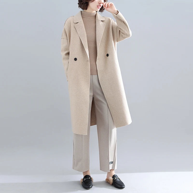 New Style Autumn Clothing Suit Collar Casual Cardigan Woolen Jacket Chubby Mm Literature And Art Mid-length Western Style F