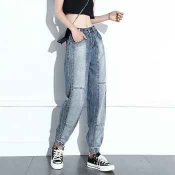 

2020 Boyfriends Jeans Femme Trousers Streetwear Women Elastic High Waist Casual Denim Pants Mom Vintage Retro Loose Harem Jeans