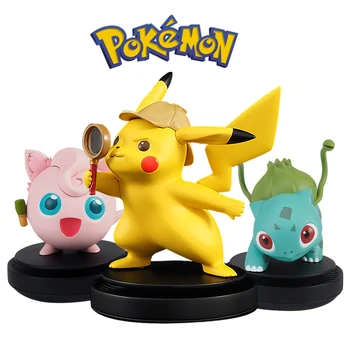 

Anime Pokemon Aromatherapy car Detective Pikachu Figure Figmas Model With Hat Ornament Kids Toys for Children Funny Gift