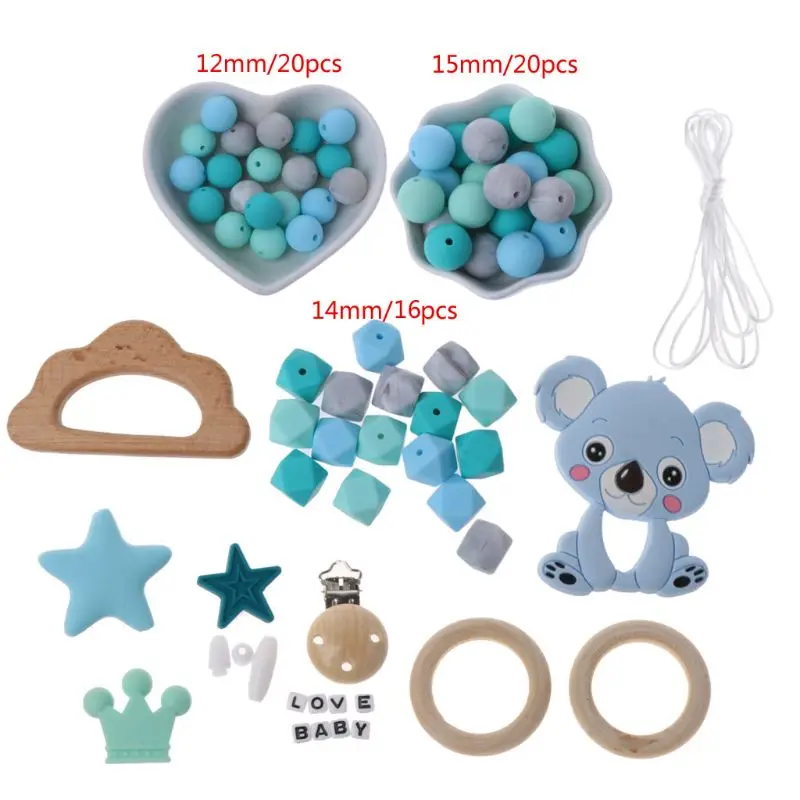

DIY Baby Teether Toy Nursing Necklace Silicone Bracelet Silicone Beads Teething Ring Wooden Pacifier Clip