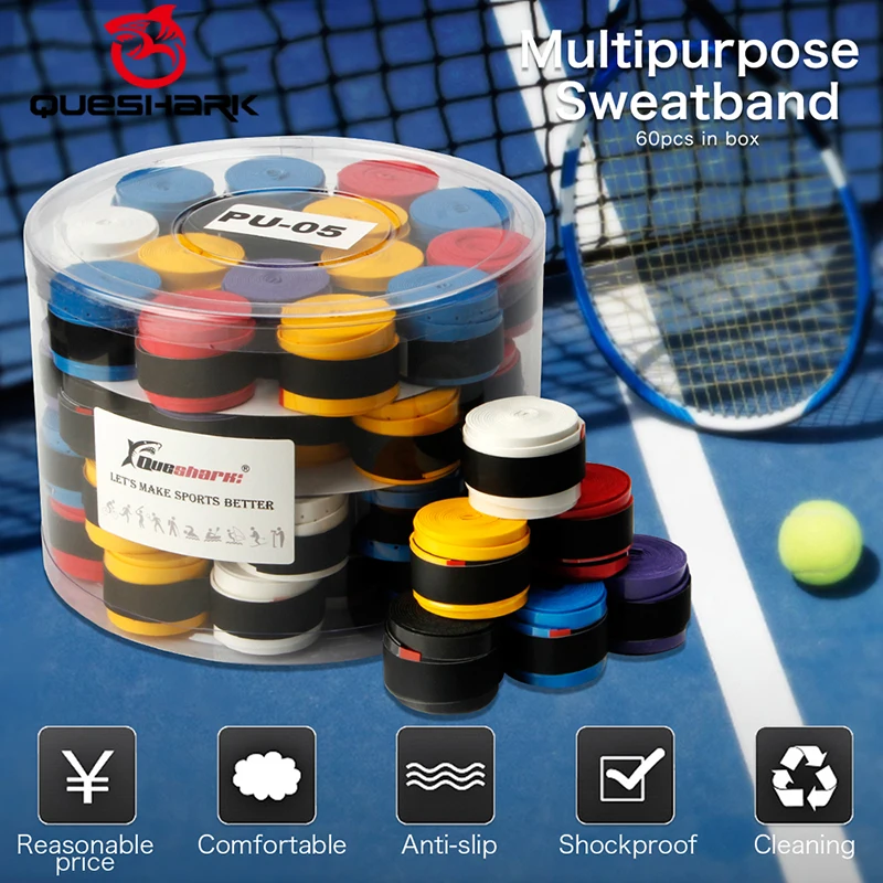 Tennis Racket Grips Coated Anti-skid Sweat Absorbed Tapes Badminton Tennis Overgrips Fishing Rod Sweatbands 60 pcs