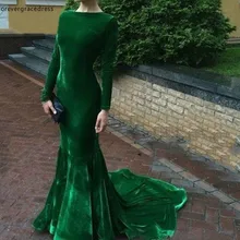 Дешевое зеленое бархатное вечернее платье арабское, с длинными рукавами, официальная праздничная одежда, вечерние платья на заказ, большие размеры