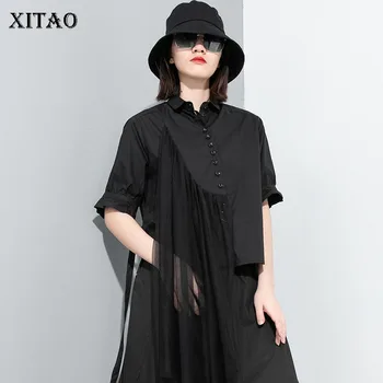 

XITAO Irregular Personality mesh Fashion Mesh Stitching Shirt Trend Wild Womens Tops and Blouses Streetwear Summer XJ4473