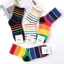 Харадзюку, женские, мужские, радужные, С Разноцветными полосками, длинные гольфы, чулочно-носочные изделия