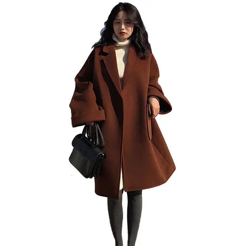 caramel colour Женское теплое шерстяное пальто на весну и осень, женская верхняя одежда с длинным рукавом и отворотом, женское повседневное элегантное шерстяное пальто V772 - Цвет: caramel colour