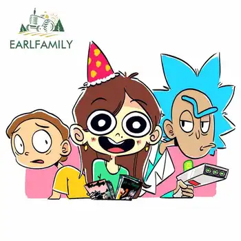 

EARLFAMILY 13cm x 8.8cm Sunscreen Car Stickers For Rick And Morty Vinyl Material Decal Creative Graphics Car Door Protector