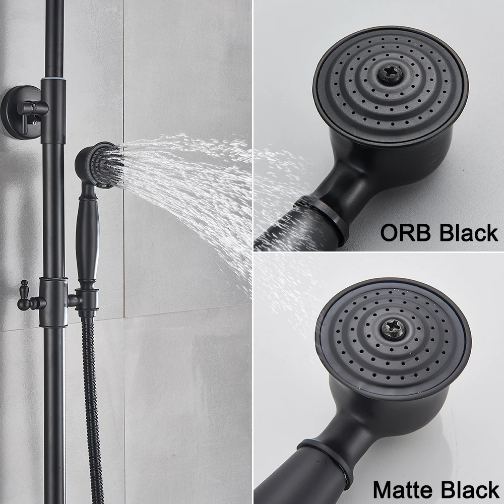 POIQIHY ORB-Ensemble De Douche En Laiton à Effet Pluie, Robinet De Centre Commercial, Bec De Baignoire, Ensemble De Douche De Bain, Noir, Mur De 8 ", Touristes Foy